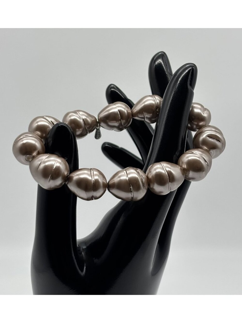 Vintage Roman Bracelet Extra-Large Faux Champagne Baroque Pearls Stretch, Signed